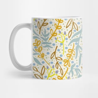 Botanicals and Dots - Hand drawn Design - Light Blue, Orange, Yellow Mug